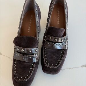 Donald Pliner Brown Suede Loafers with Studded Detail